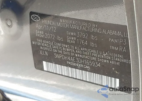 2013 Hyundai Elantra Gls from USA, damaged, VIN 5NPDH4AE3DH165934